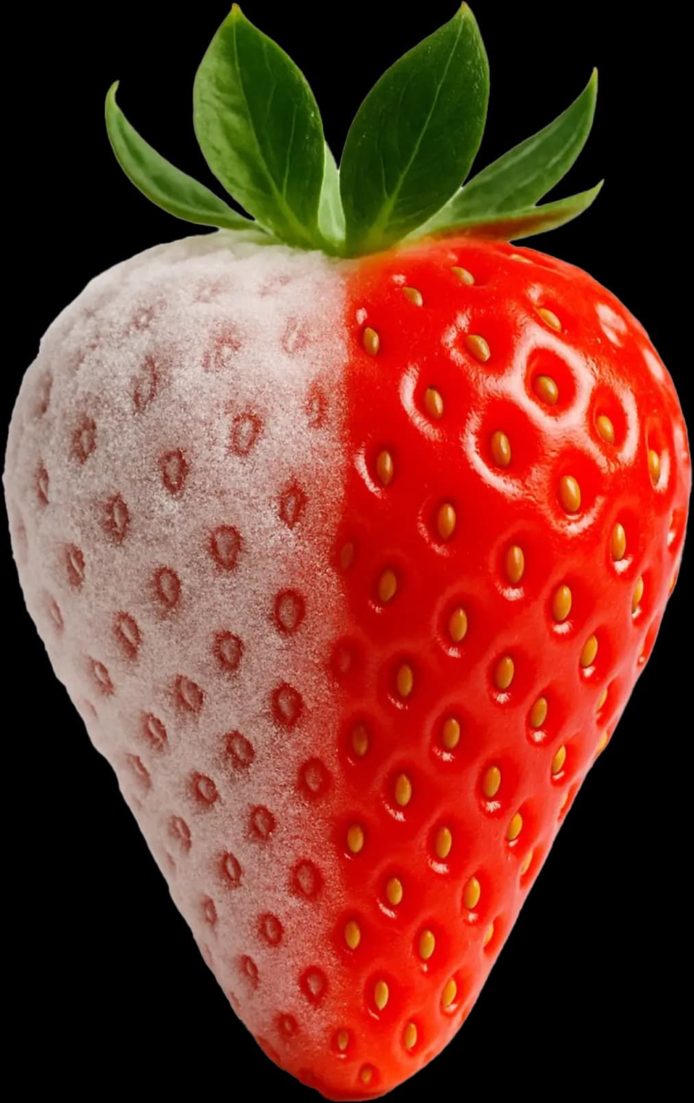 Half frozen half fresh strawberry